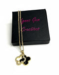 Gold Black Onyx Double Clover CZ Necklace | Gold Satelite Chain