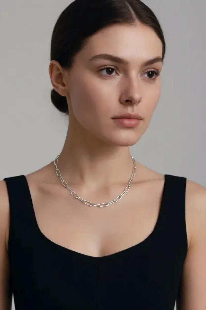Paperclip Chain Necklace | Silver Gold Antique Brass | Unisex Gift 