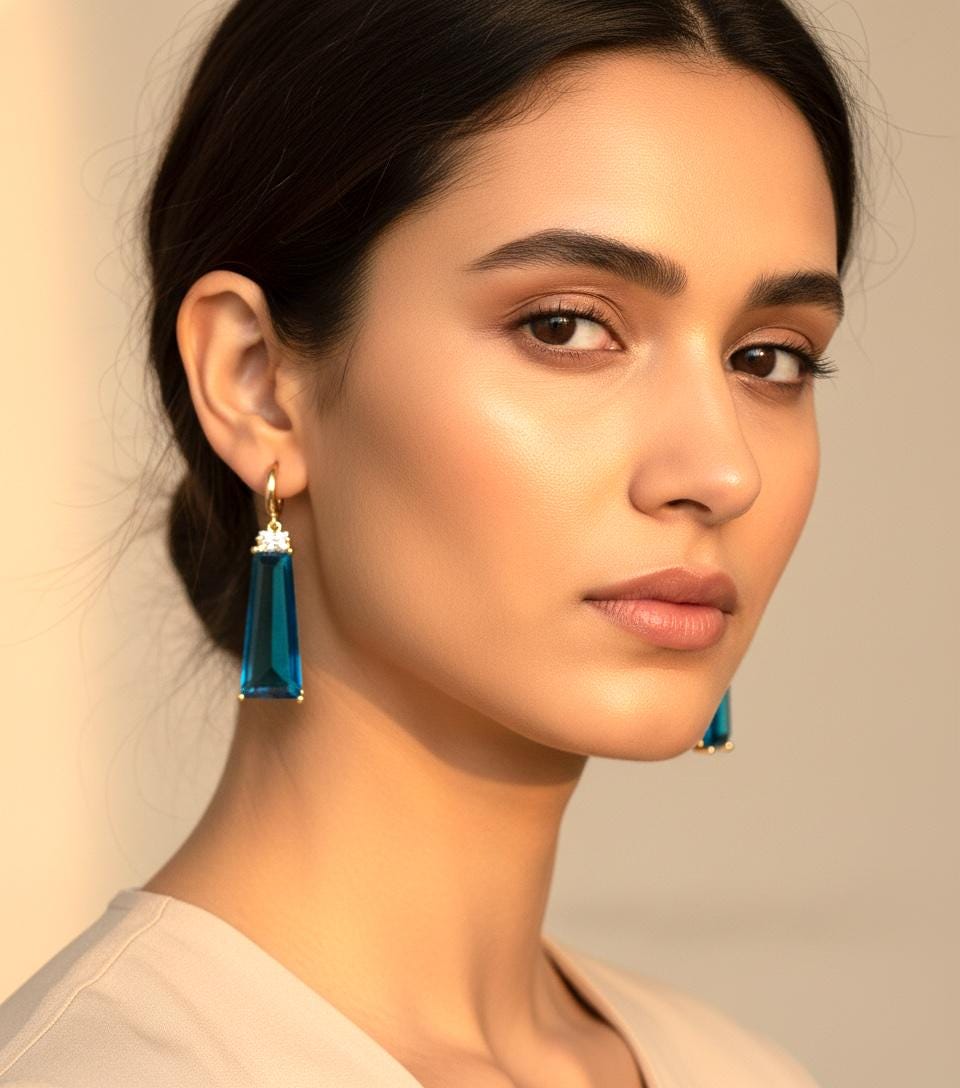 Aquamarine Crystal Earrings | Gold Hoop Dangles