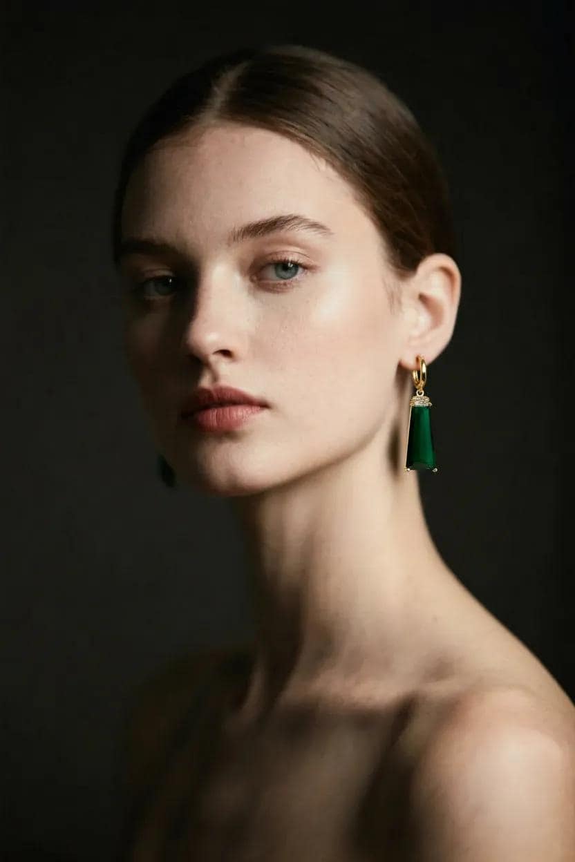 Emerald Green Crystal Earrings | Gold Hoop Dangles