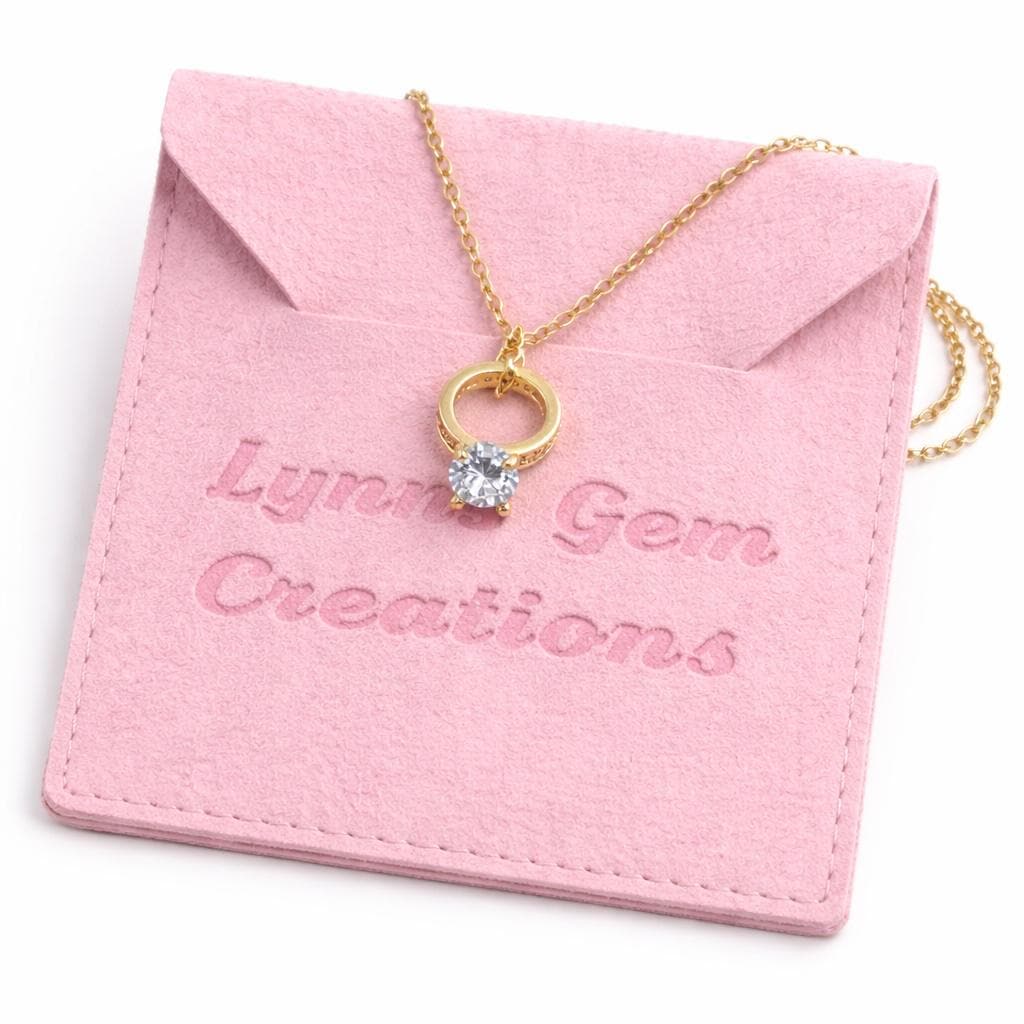 Gold Solitaire Ring Crystal Necklace | 14kt Gold Filled | Minimalist Pendant