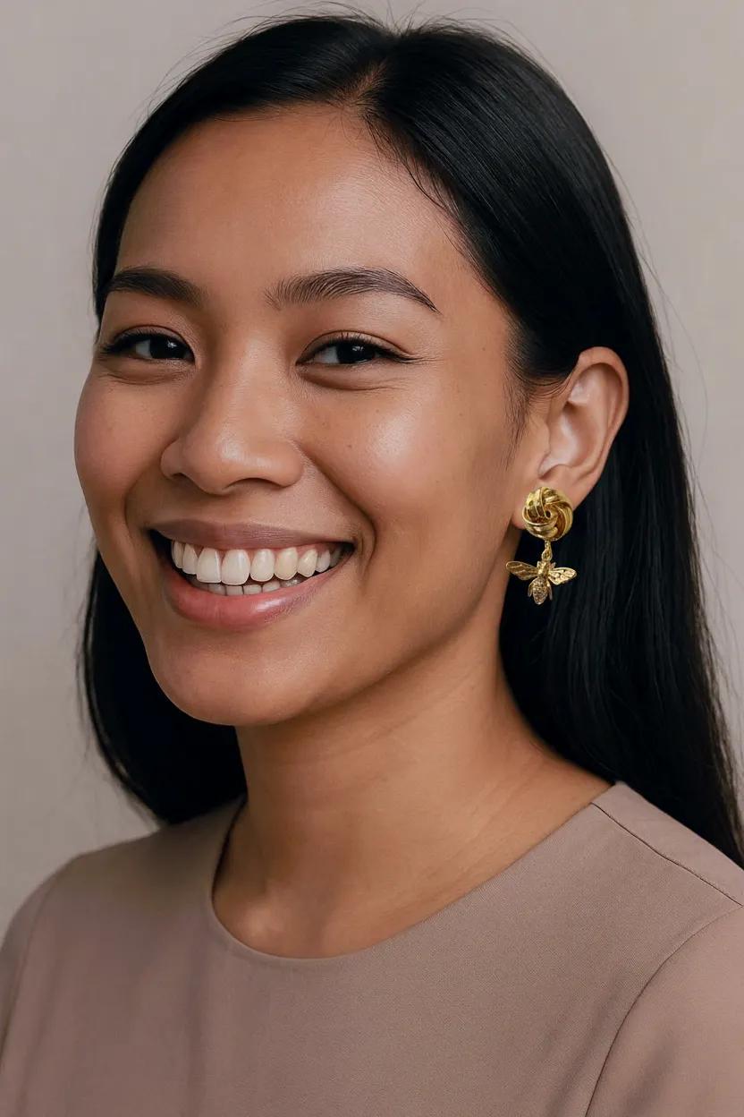 Love Knot 14K Gold CZ Bee Earrings | Dainty Studs