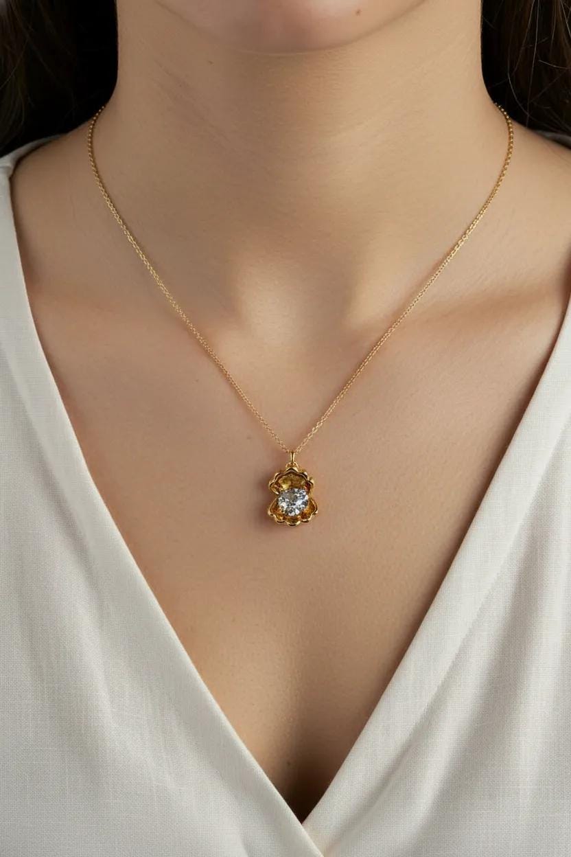 14kt Gold Oyster Shell Pendant, Crystal Necklace, Sea Themed Jewellery, Gift for Her