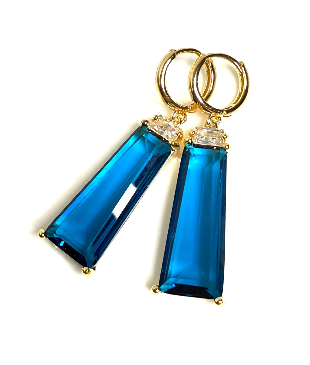 Aquamarine Crystal Earrings | Gold Hoop Dangles