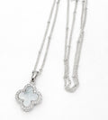 Silver Mother of Pearl Clover CZ Necklace | Satelite Chain