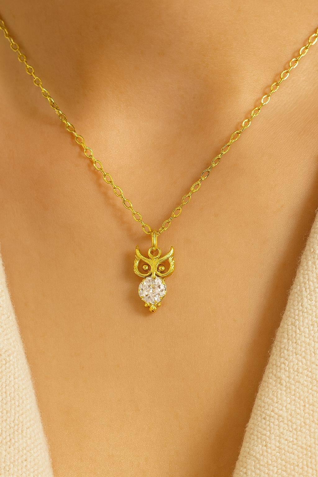 Owl Crystal Necklace | 14kt Gold Filled | Minimalist Pendant