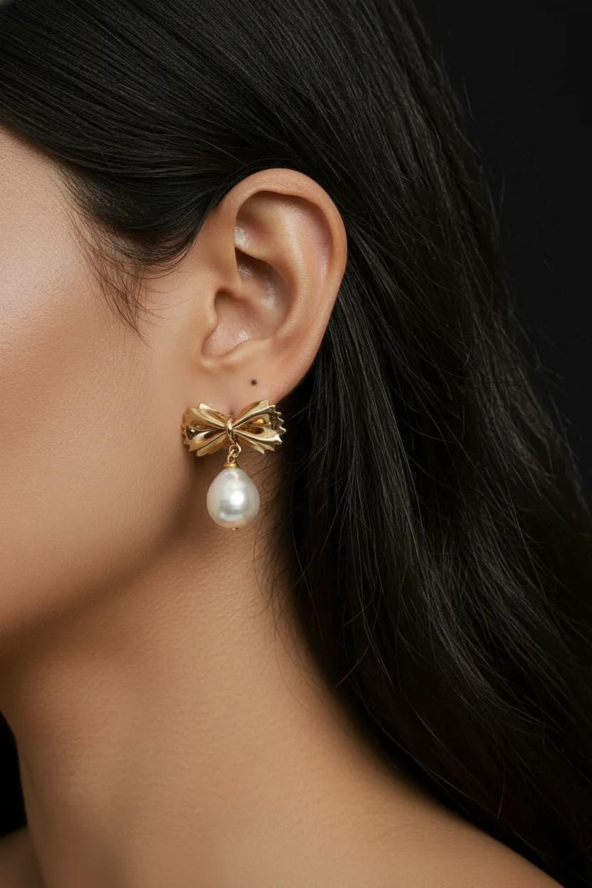 14K Gold Bow Pearl Earrings | Freshwater Pearl Studs