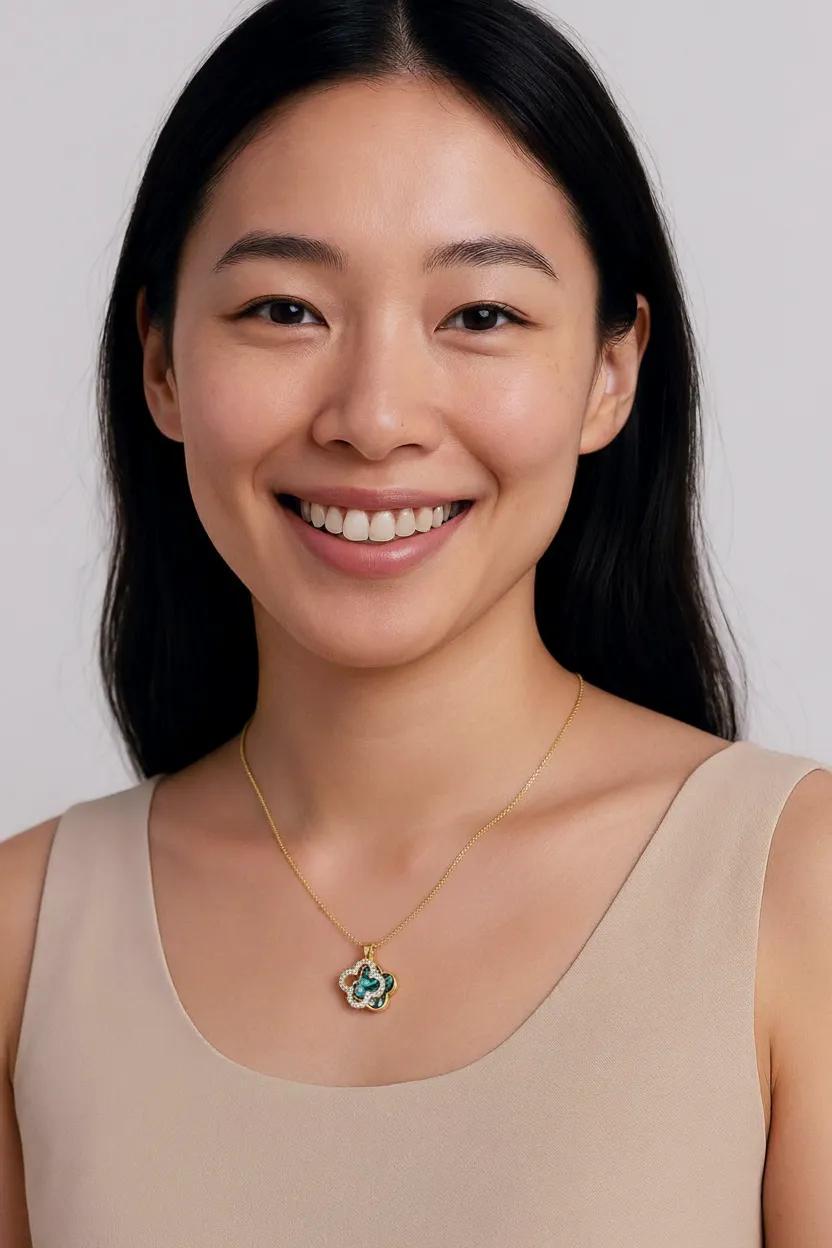 Gold Abalone Shell Double Clover CZ Necklace | Gold Satelite Chain