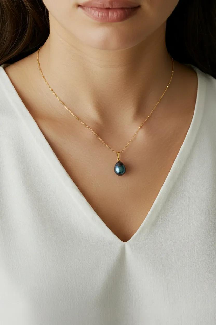 14K Gold Peacock Freshwater Pearl Necklace 