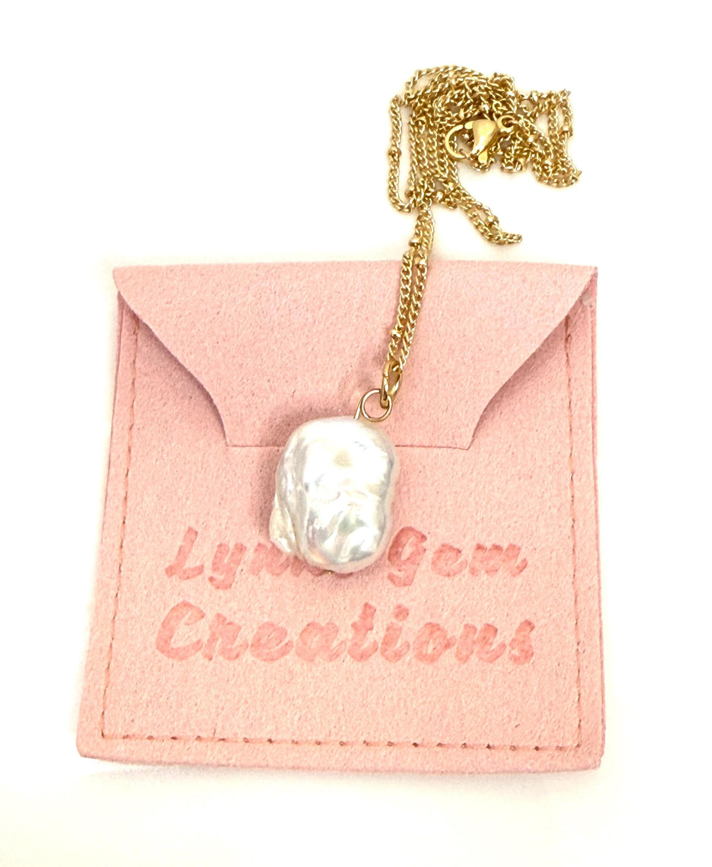 14K Gold Freshwater Pearl Necklace | Rectangle Natural Pearl Pendant