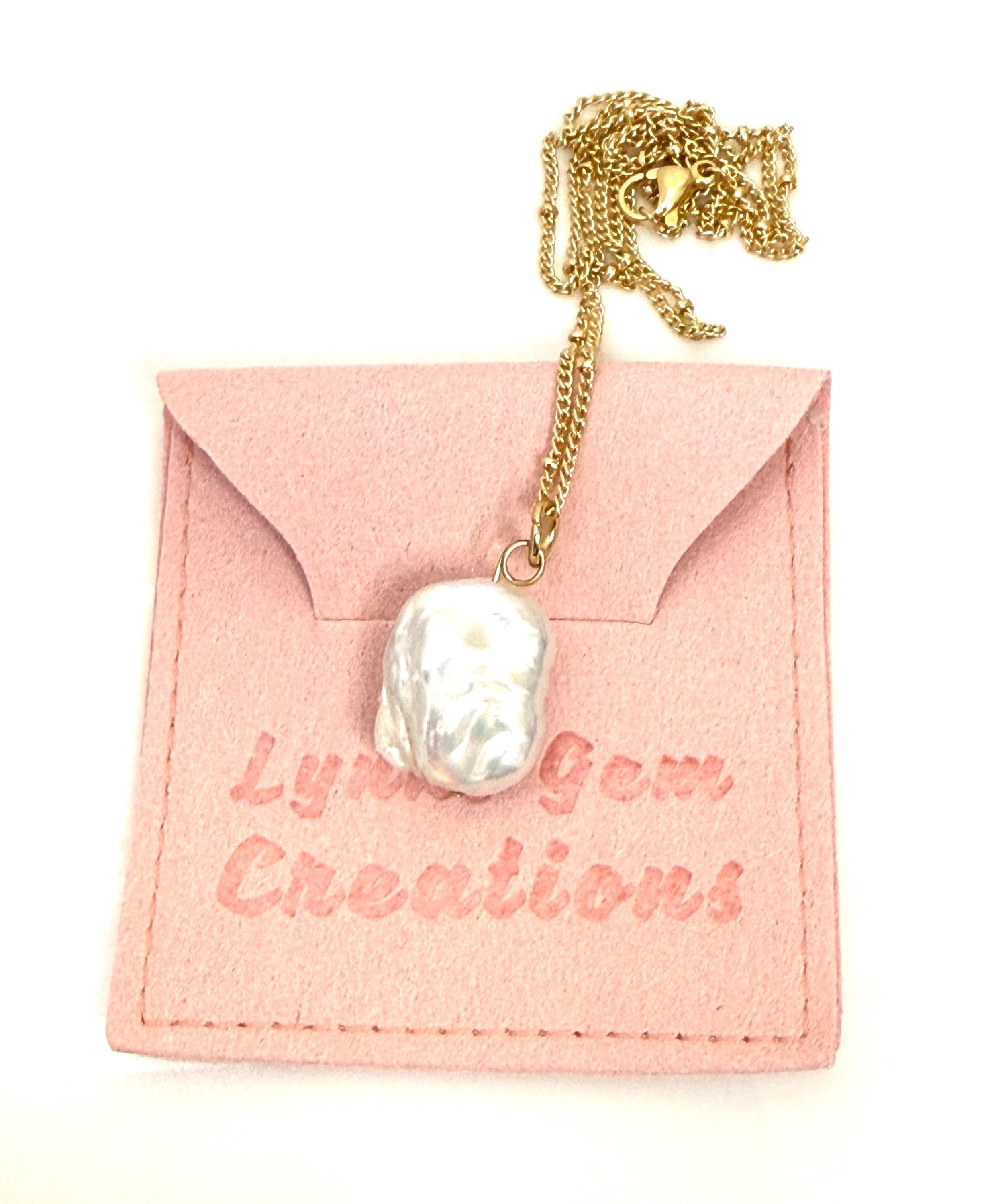 14K Gold Freshwater Pearl Necklace | Rectangle Natural Pearl Pendant