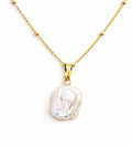 14K Gold Freshwater Pearl Necklace | Rectangle Natural Pearl Pendant