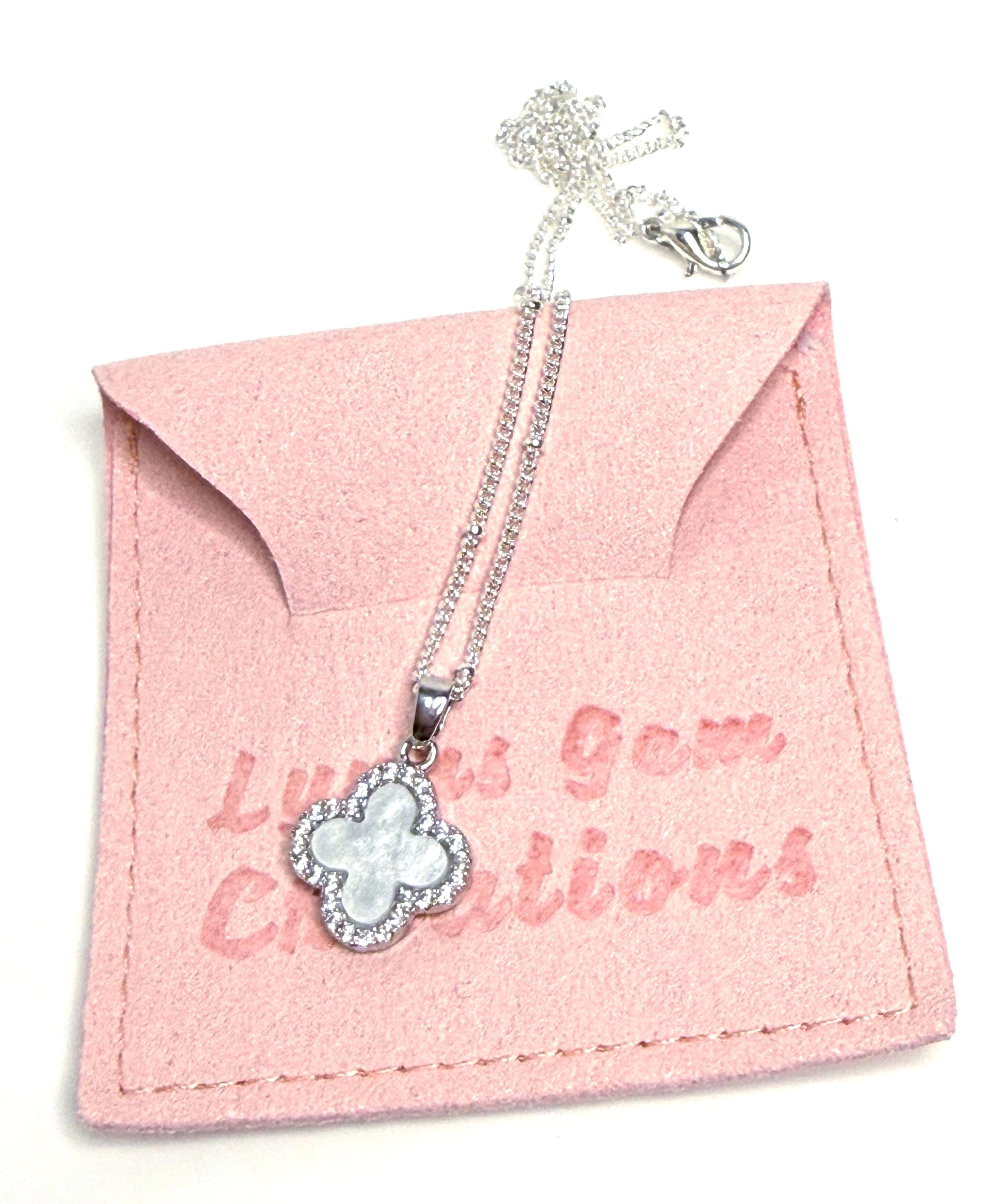 Silver Mother of Pearl Clover CZ Necklace | Satelite Chain