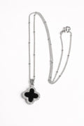 Silver Black Onyx Clover CZ Necklace | Satelite Chain
