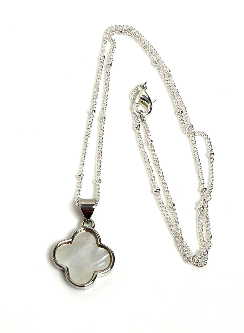 Silver Mother of Pearl Clover Necklace | Satelite Chain