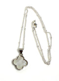 Silver Mother of Pearl Clover Necklace | Satelite Chain