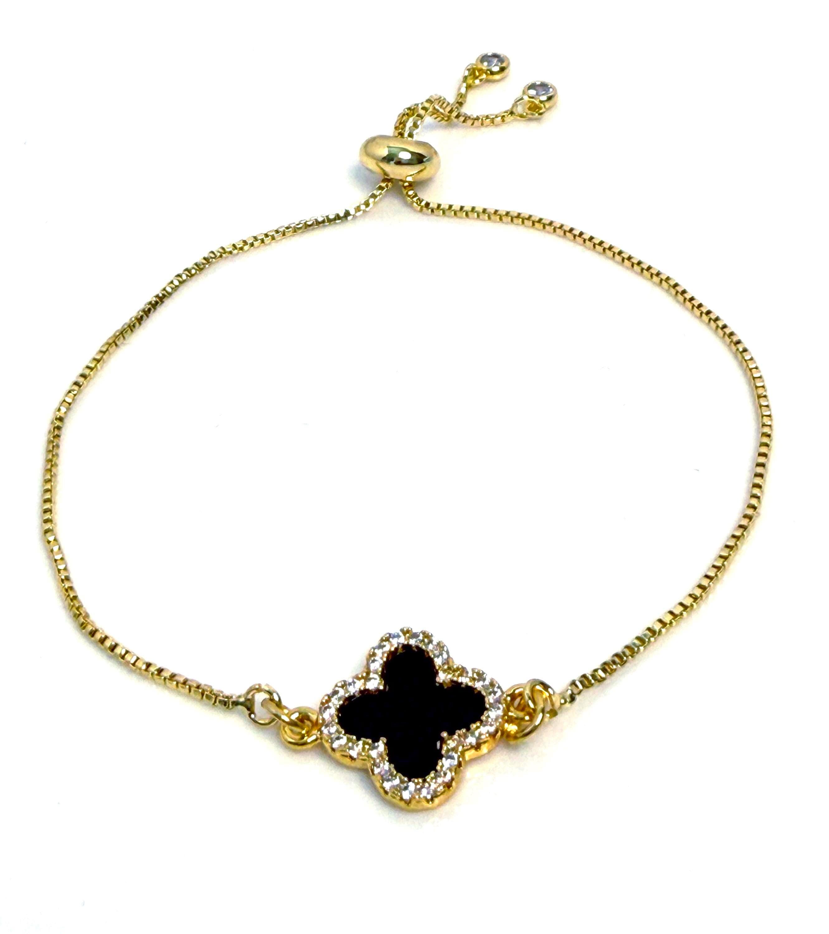 Black Gold Clover CZ Bracelet | Adjustable Slider 