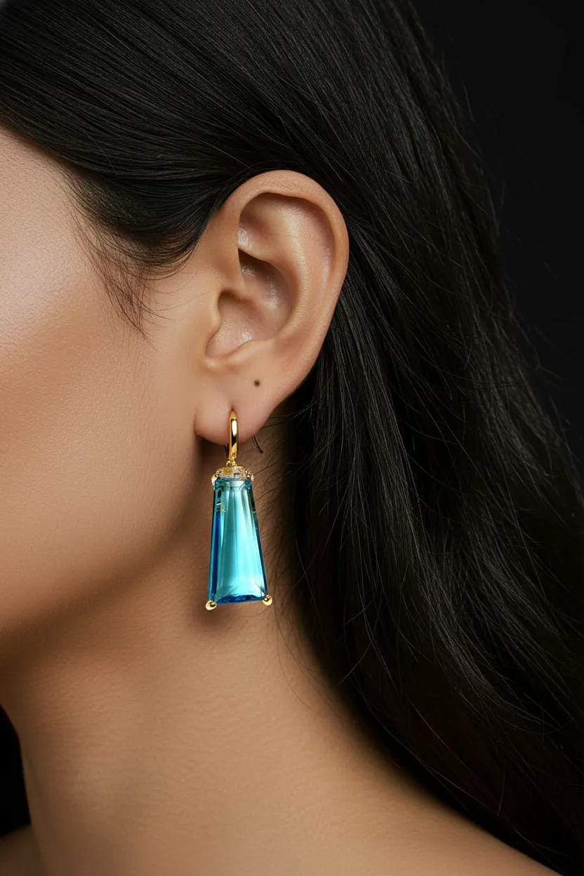 Aquamarine Blue Crystal Earrings | Gold Hoop Dangles