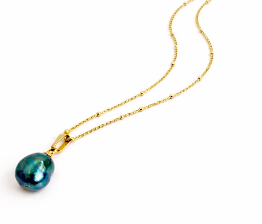 14K Gold Peacock Freshwater Pearl Necklace 