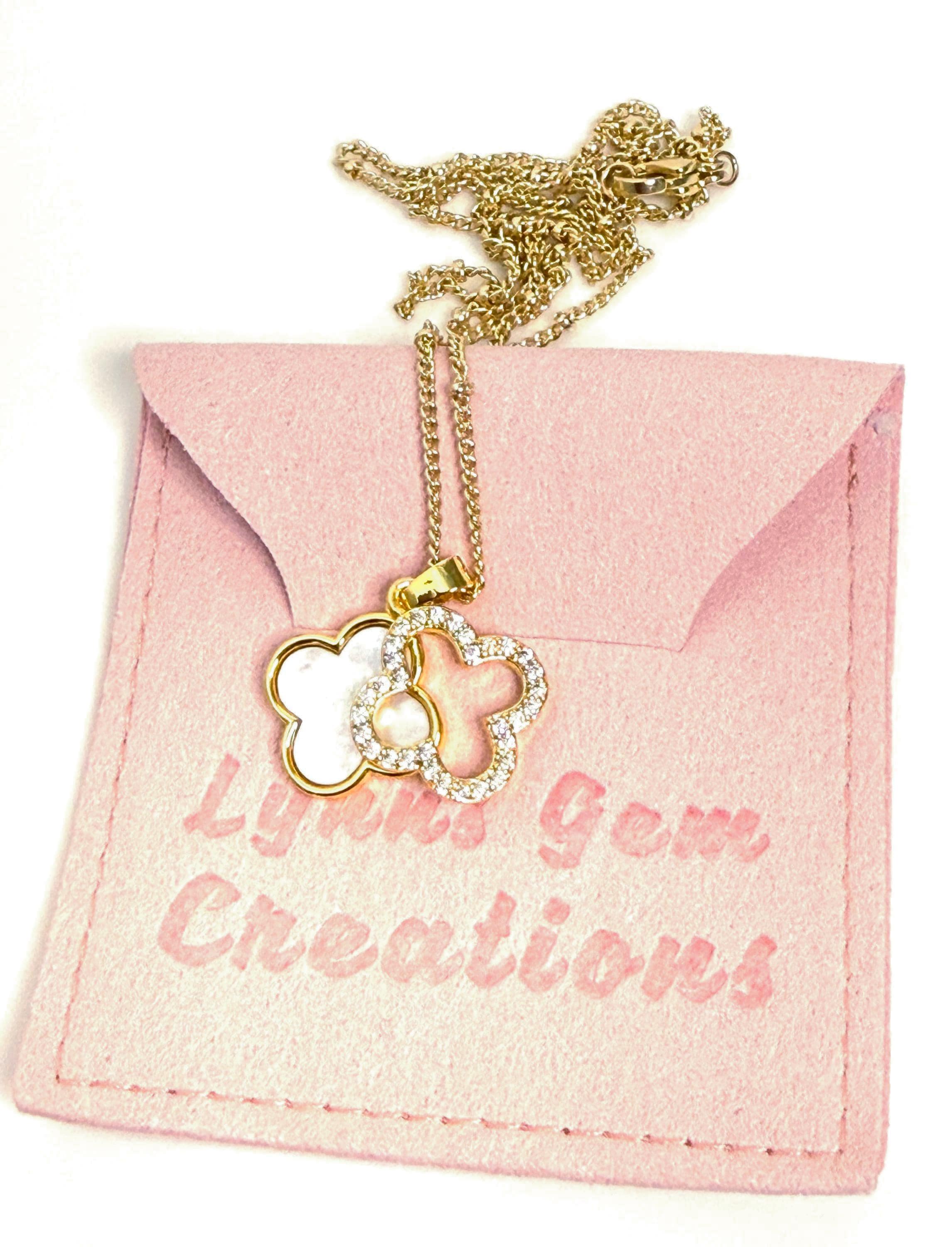 Gold Mother of Pearl Clover CZ Necklace | Gold Satelite Chain