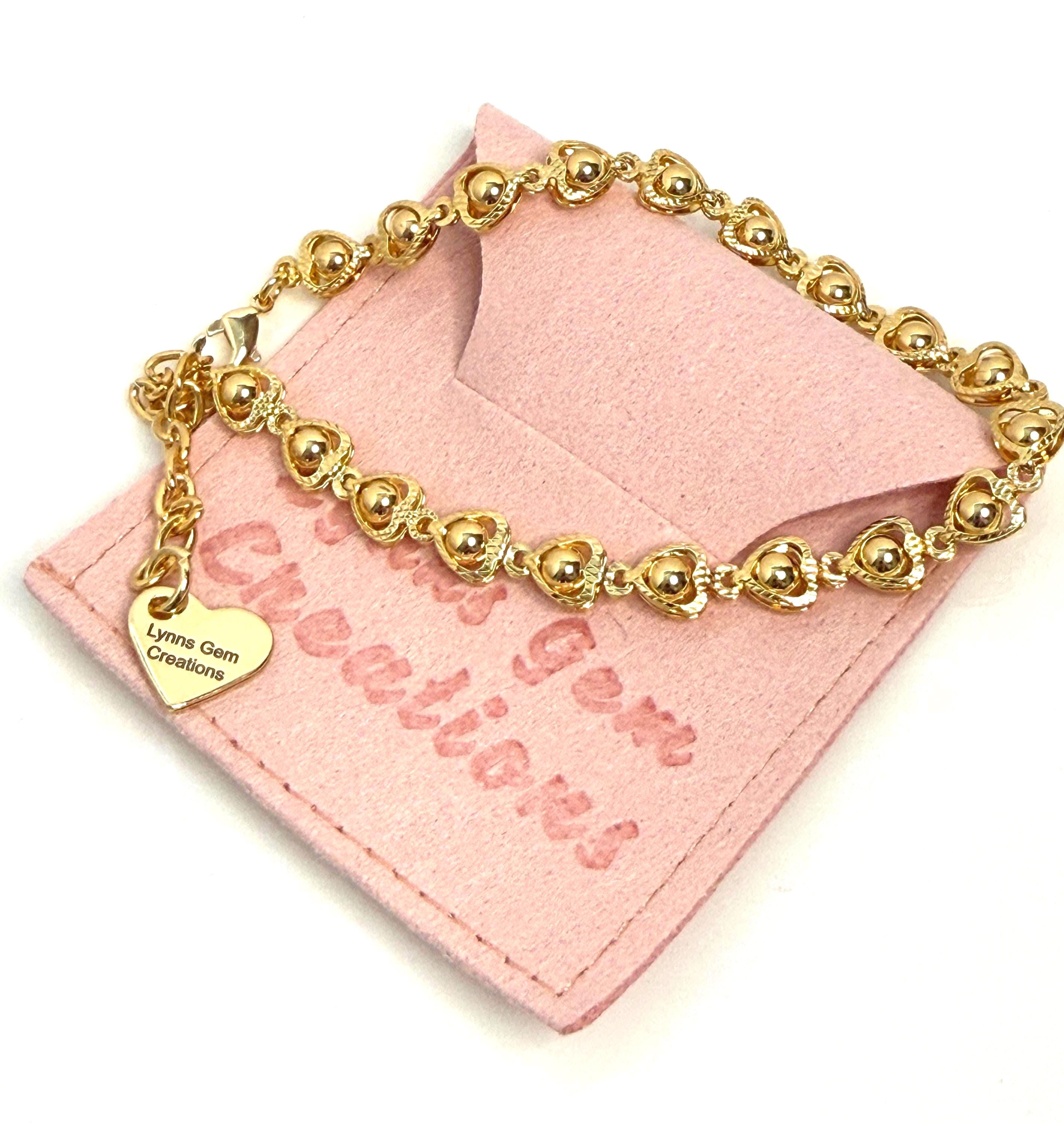Delicate Gold Beaded Heart Chain Bracelet