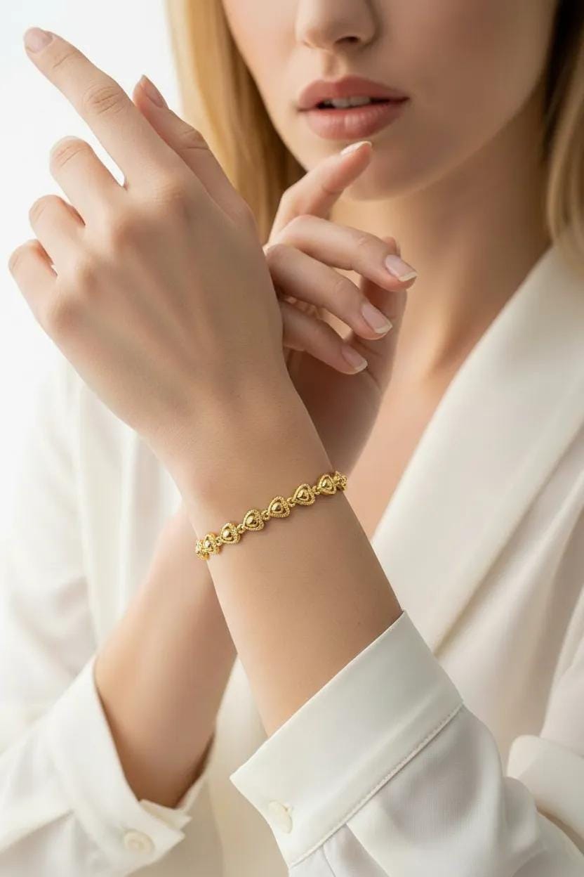 Delicate Gold Beaded Heart Chain Bracelet