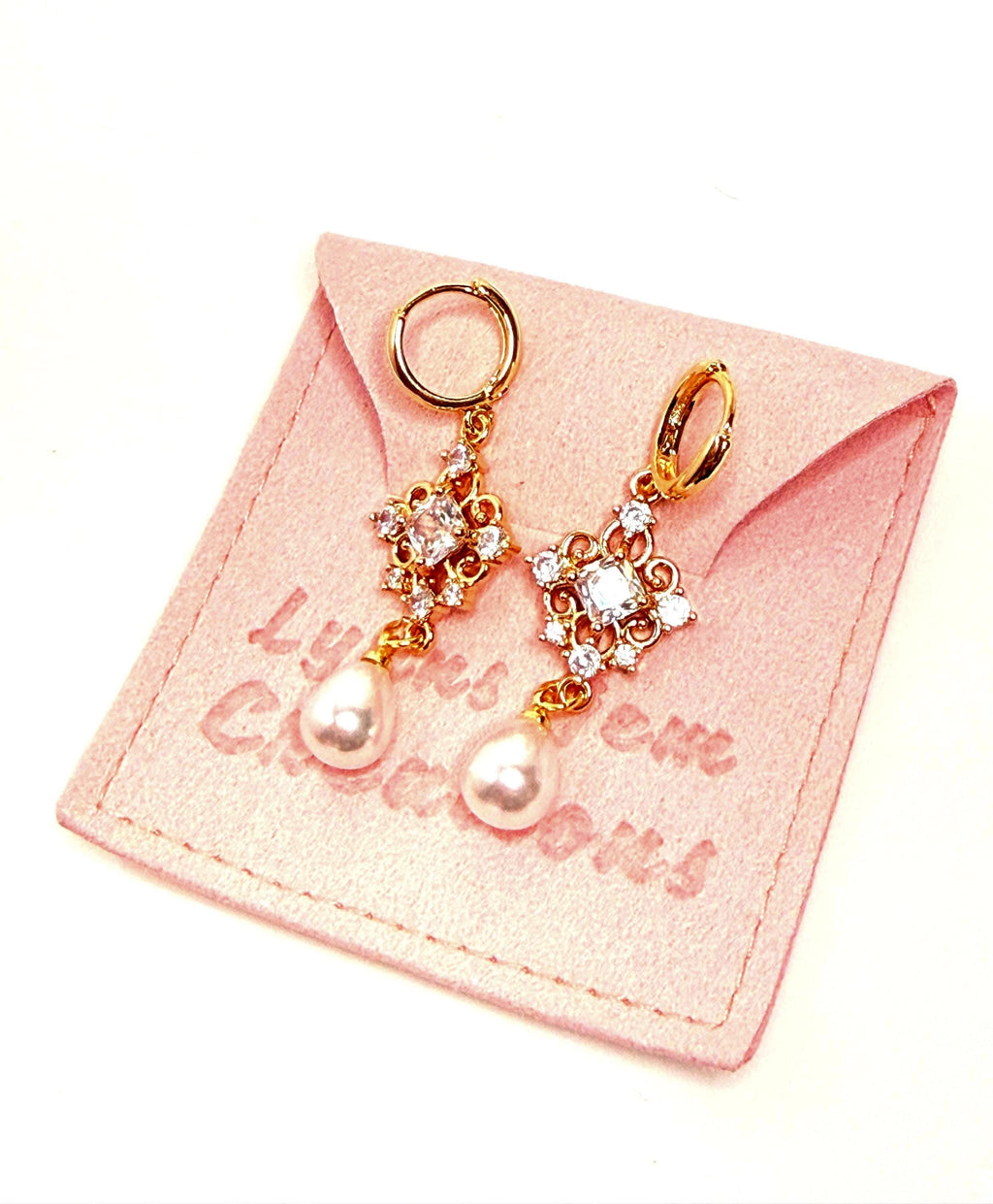 Crystal Gold Pearl Earrings Pendant Set | Regency Style Drops