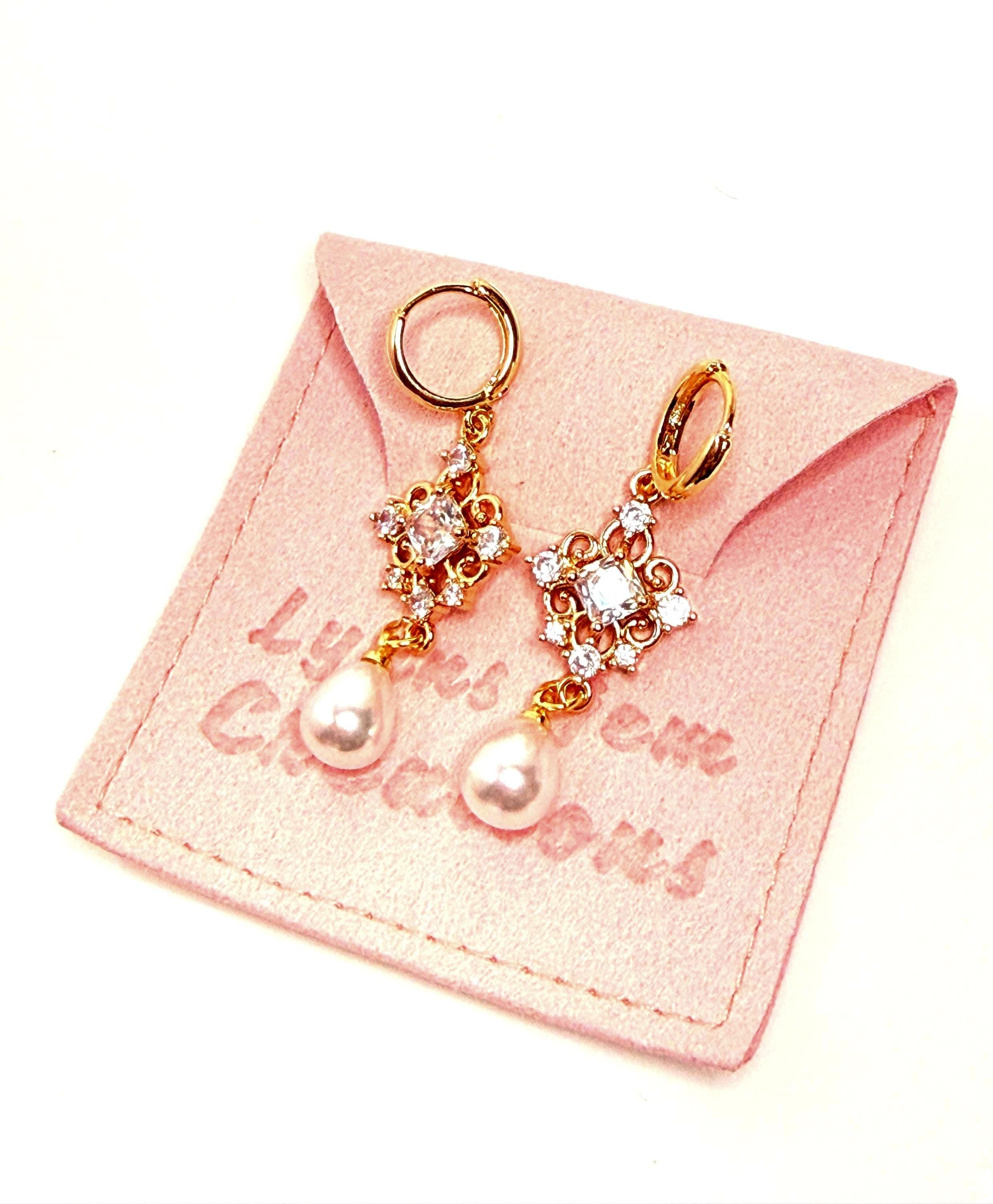 Crystal Gold Pearl Earrings Pendant Set | Regency Style Drops