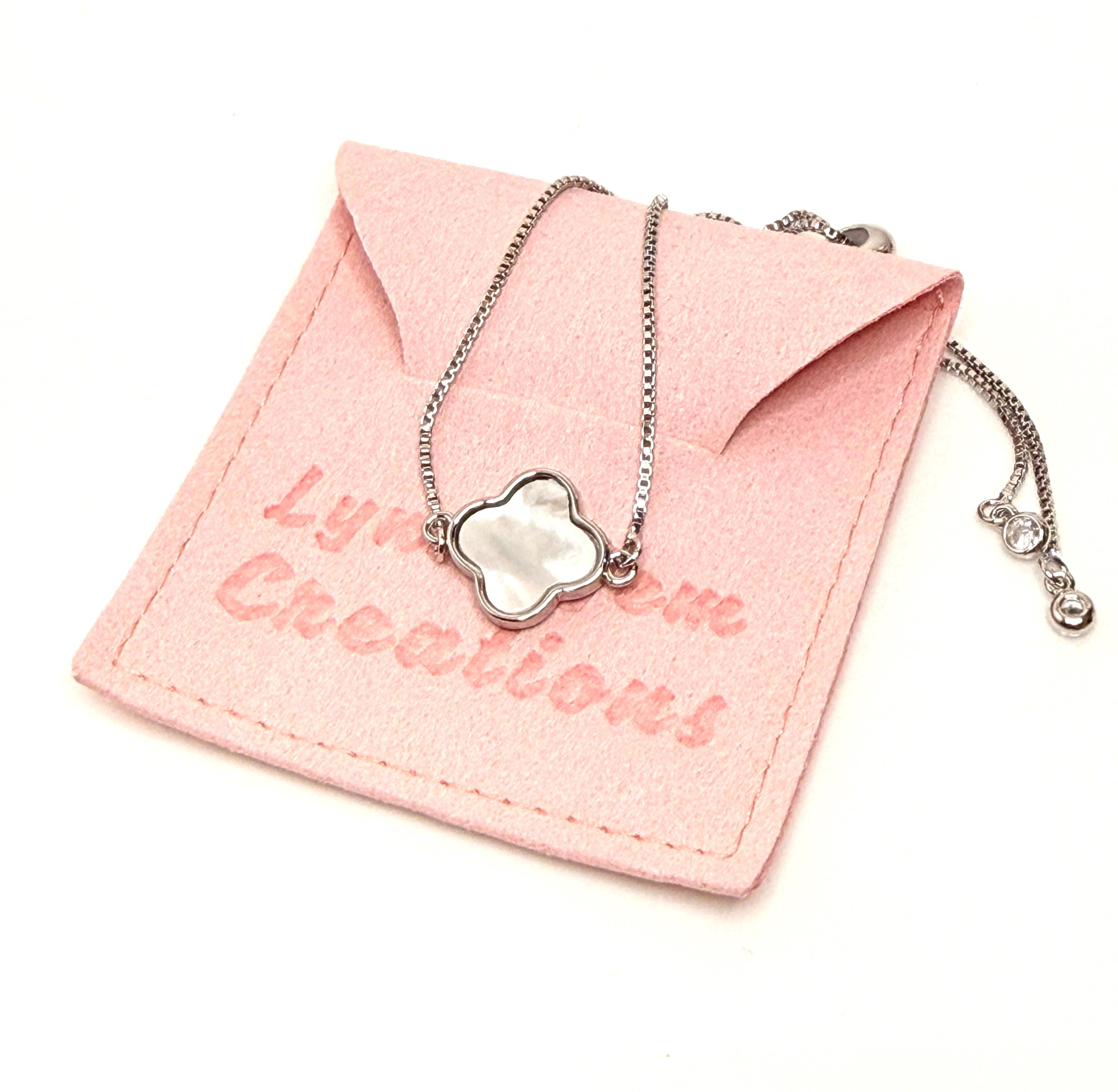 Silver Shell Four Leaf Clover Bracelet | Adjustable Slider