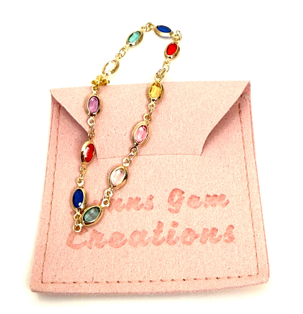 Gold Oval Multicolour Crystal Bracelet | Adjustable 