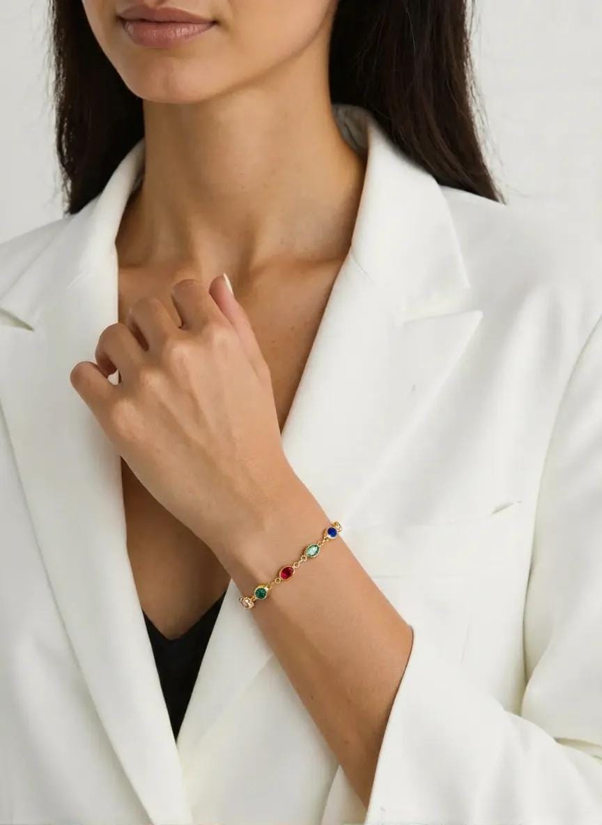 Gold Oval Multicolour Crystal Bracelet | Adjustable 
