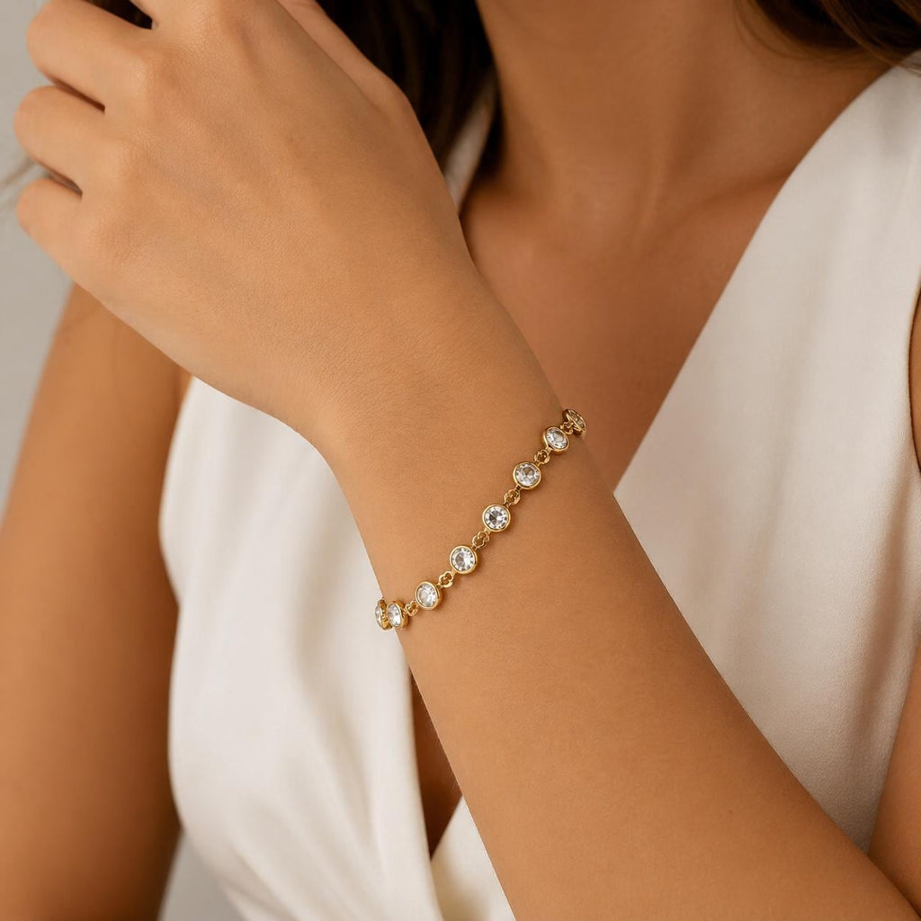 Gold Clear Crystal Bracelet, Wedding Jewellery, Gift for Her