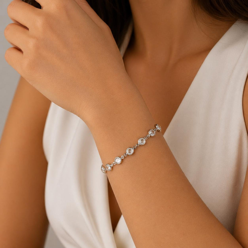 Silver Clear CZ Crystal Bracelet, Wedding Jewellery