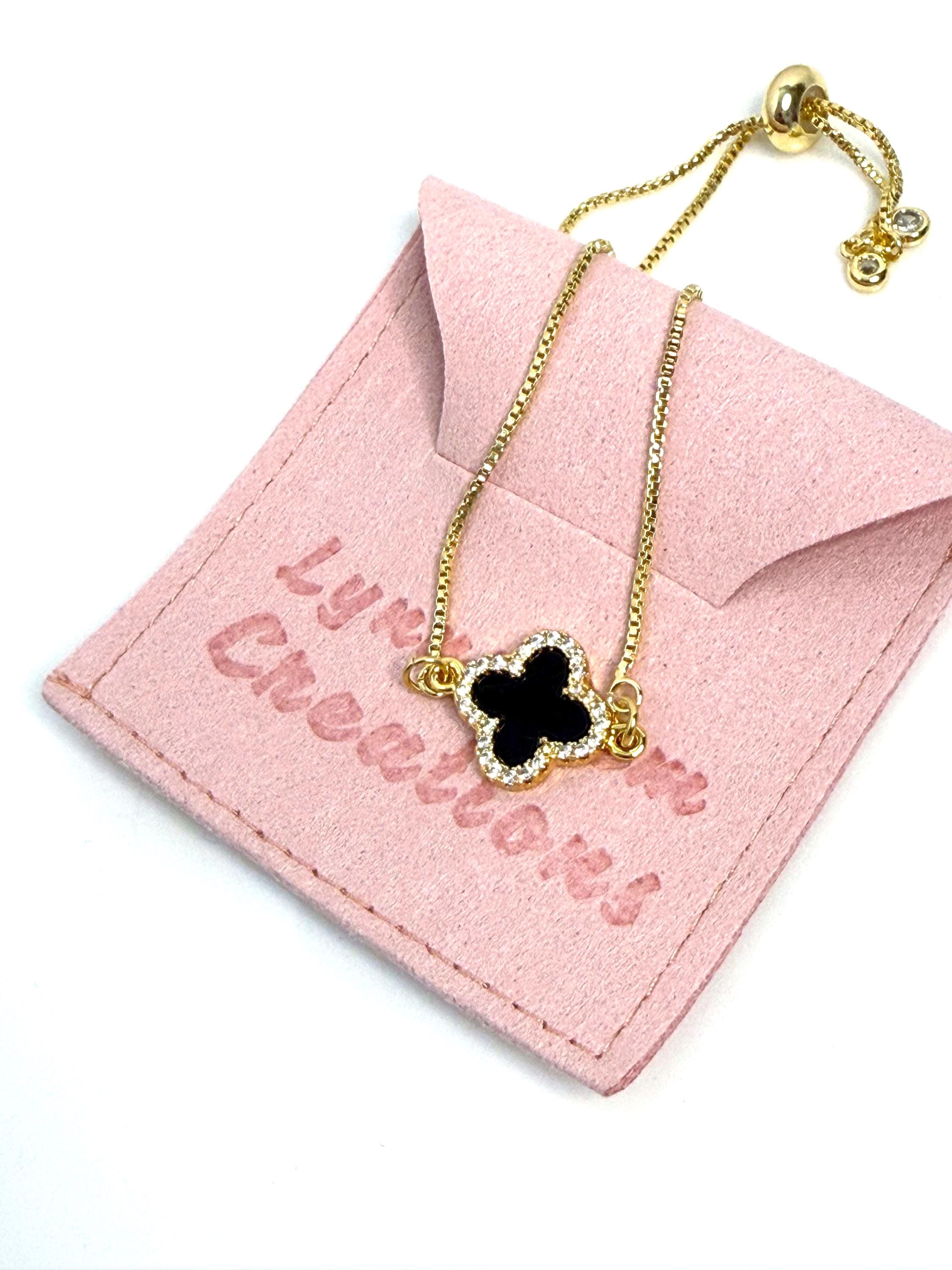 Black Gold Clover CZ Bracelet | Adjustable Slider 