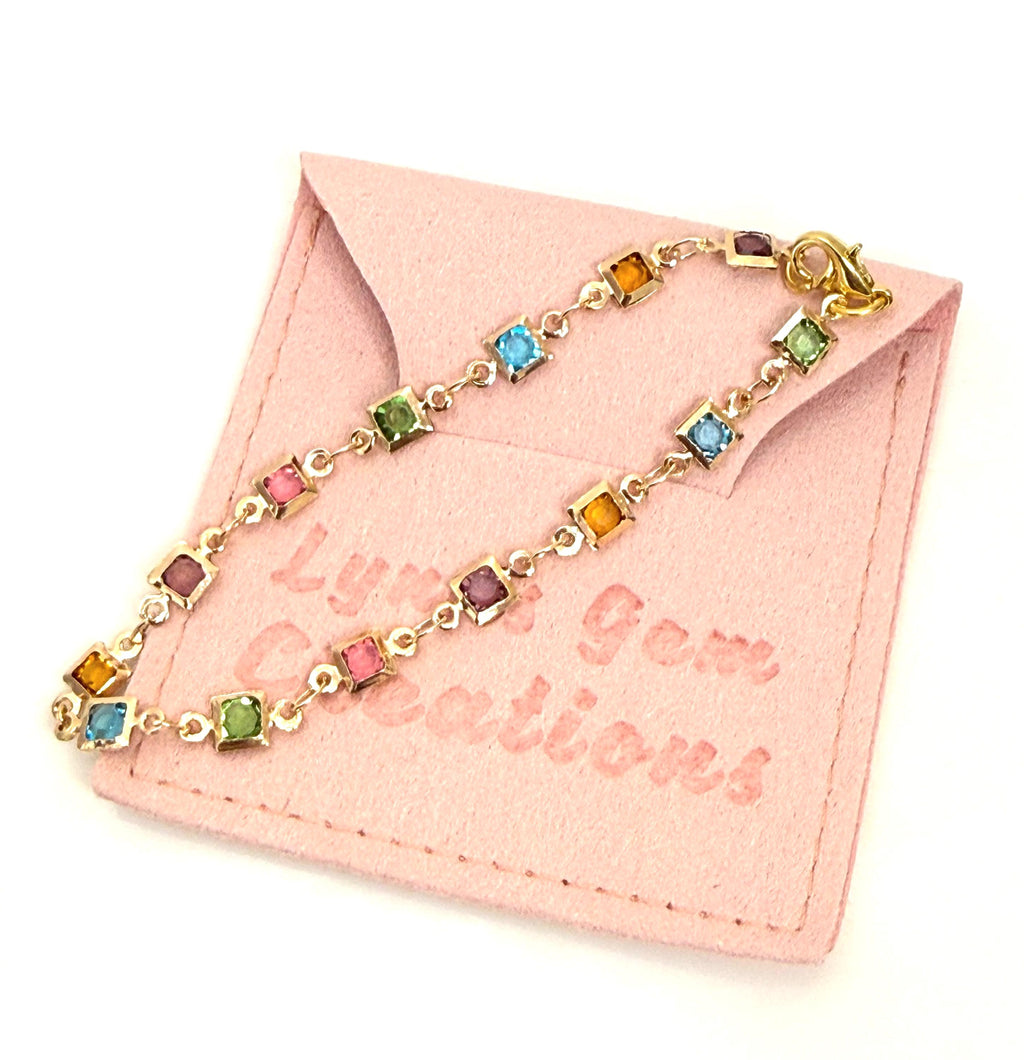 Multicolour Crystal Bracelet | Delicate Gold Chain