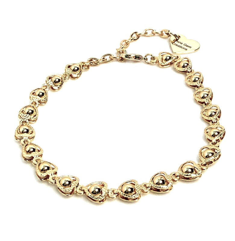 Delicate Gold Beaded Heart Chain Bracelet