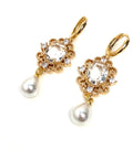 Gold Crystal Pearl Earrings | Regency Style Hoops