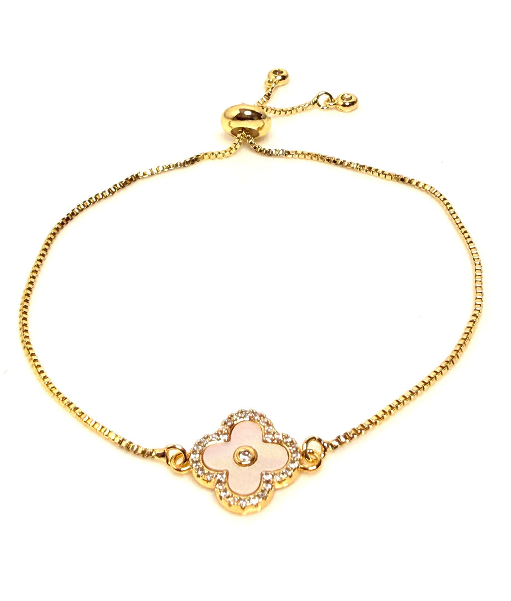 Delicate Gold Clover CZ Bracelet | Adjustable Slider