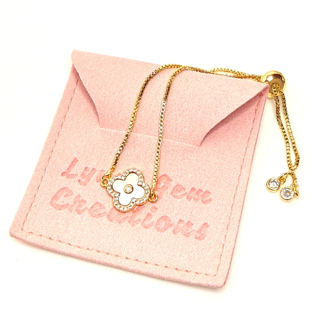Delicate Gold Clover CZ Bracelet | Adjustable Slider