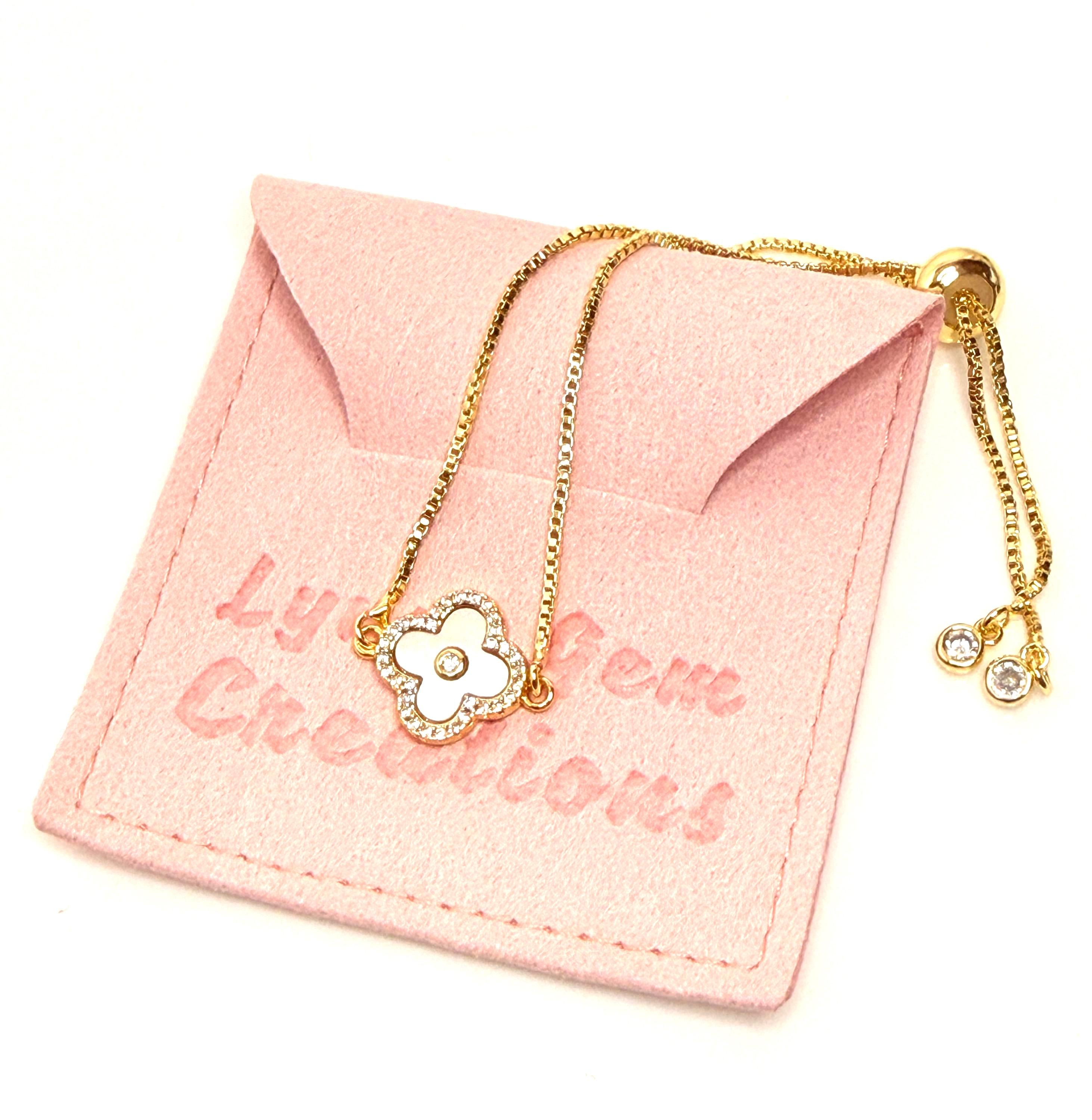 Delicate Gold Clover CZ Bracelet | Adjustable Slider