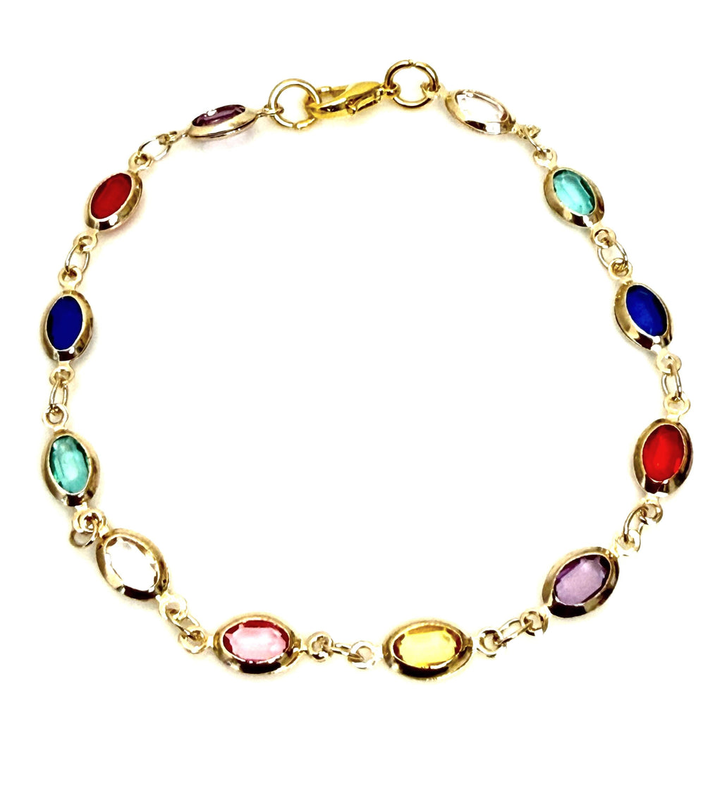 Gold Oval Multicolour Crystal Bracelet | Adjustable 