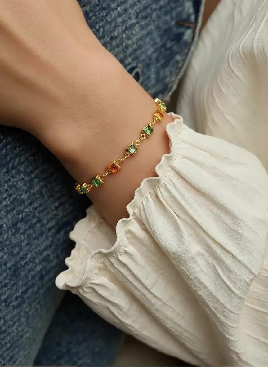 Multicolour Crystal Bracelet | Delicate Gold Chain