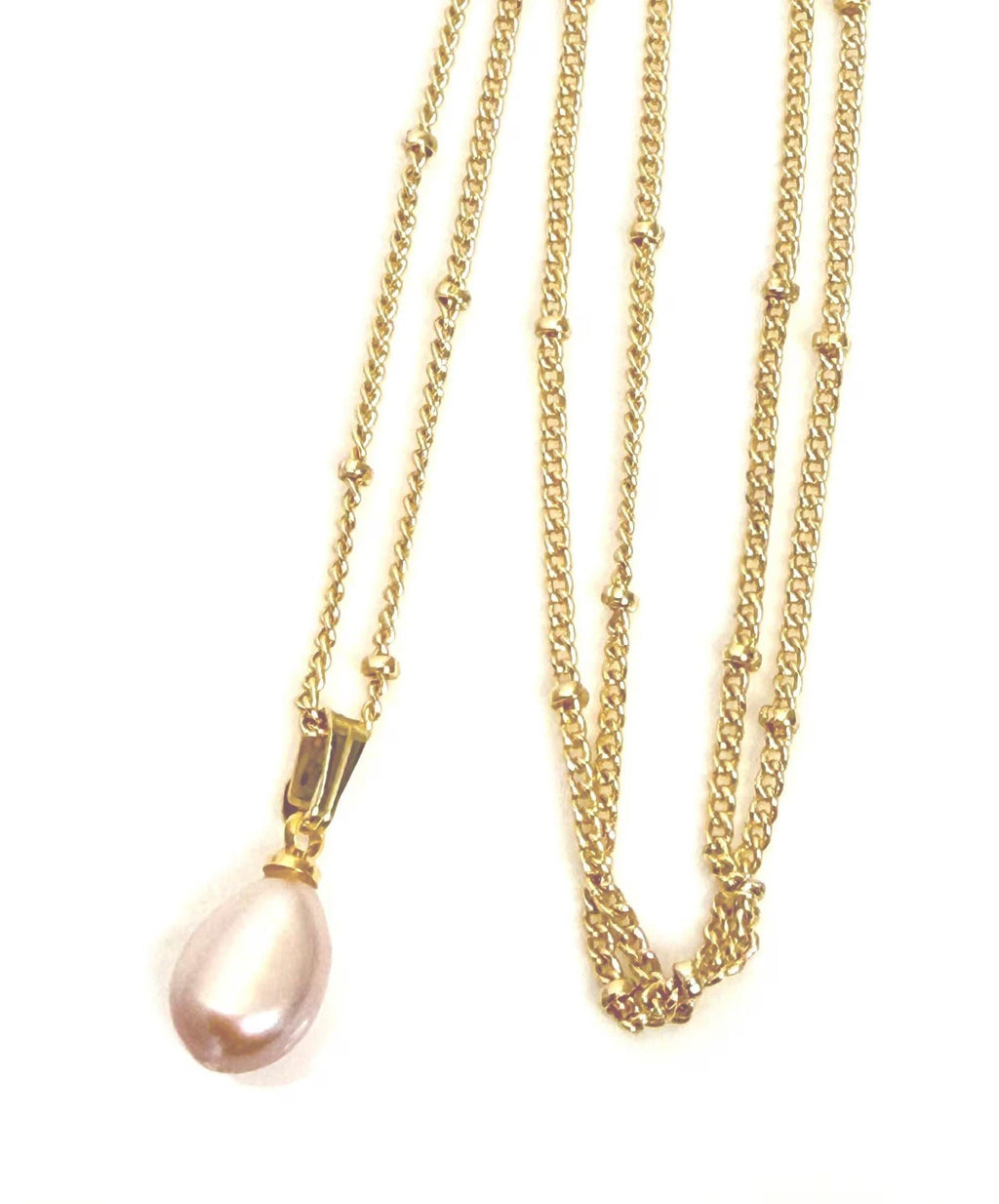 Gold Freshwater Pink Pearl Necklace, Minimalist Pendant
