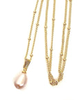 Gold Freshwater Pink Pearl Necklace, Minimalist Pendant