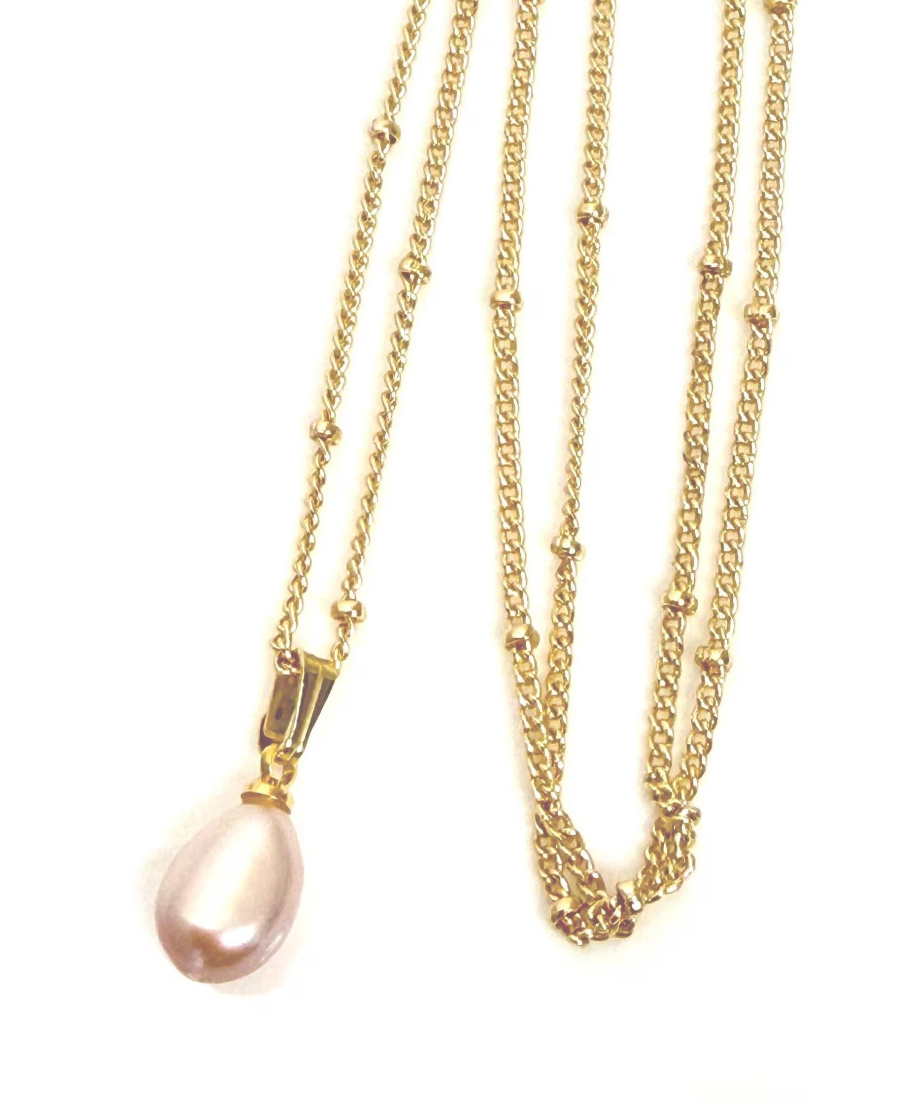 Gold Freshwater Pink Pearl Necklace, Minimalist Pendant