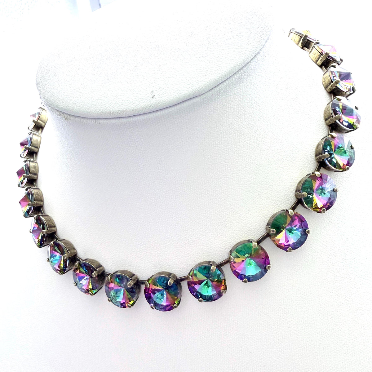 Rainbow Volcano Georgian Collet Tennis Necklace, Anna Wintour Style 