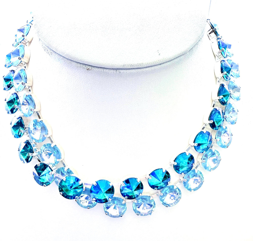 Aquamarine & Light Sapphire Blue Crystal Georgian Collet Necklace | Anna Wintour Style 