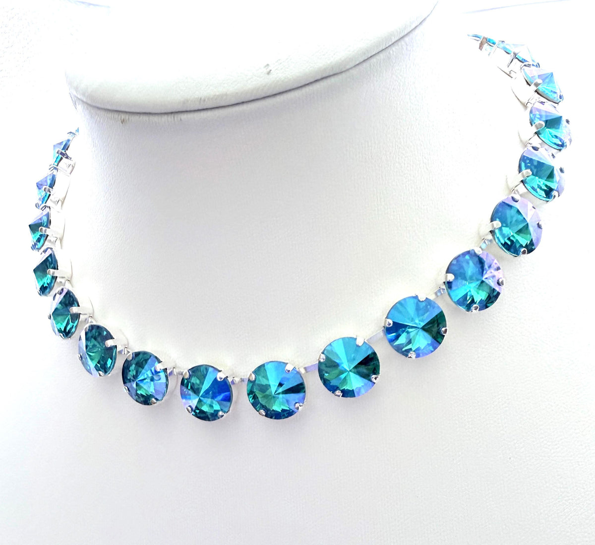 Aquamarine & Light Sapphire Blue Crystal Georgian Collet Necklace | Anna Wintour Style 
