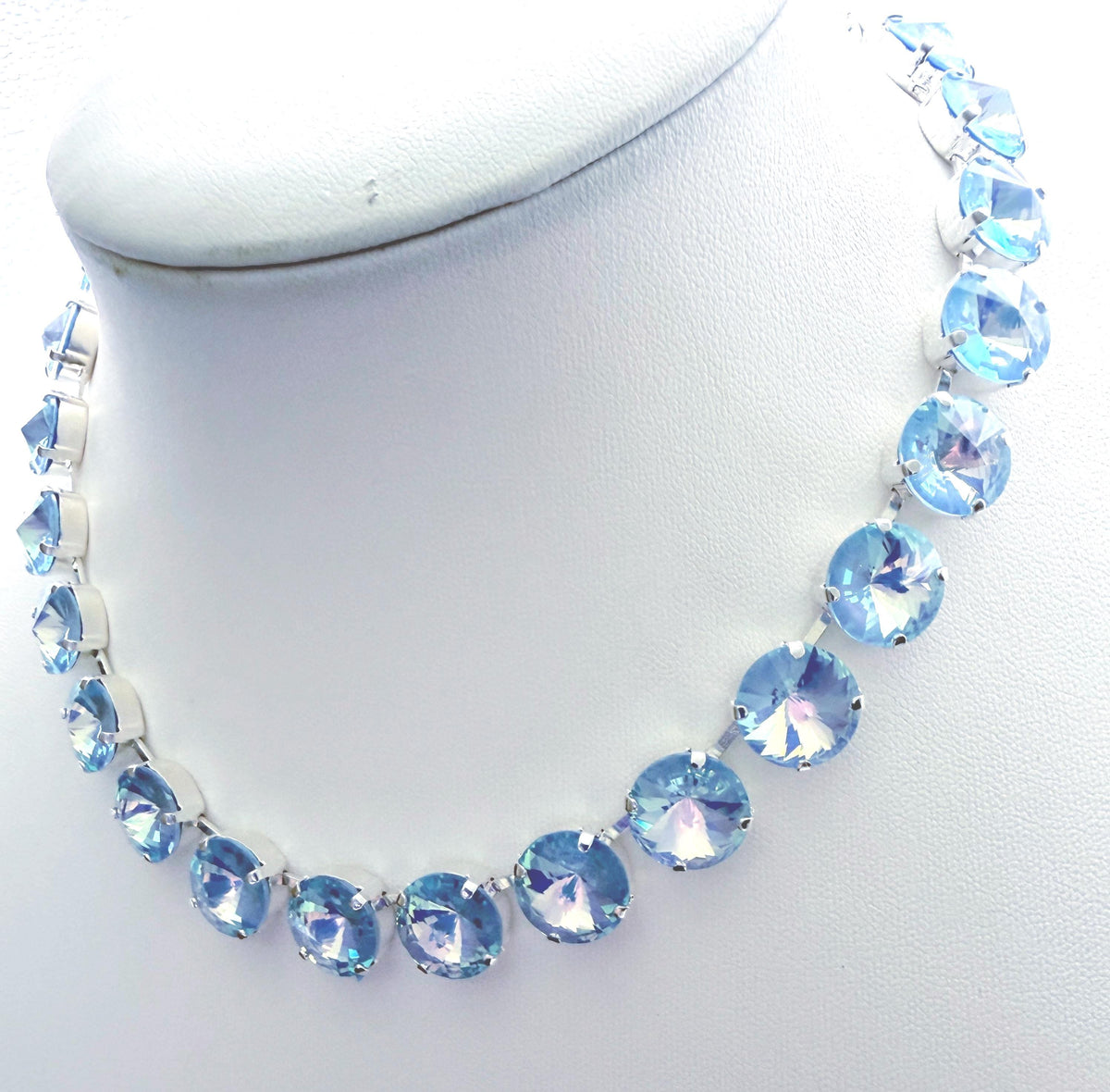 Aquamarine & Light Sapphire Blue Crystal Georgian Collet Necklace | Anna Wintour Style 