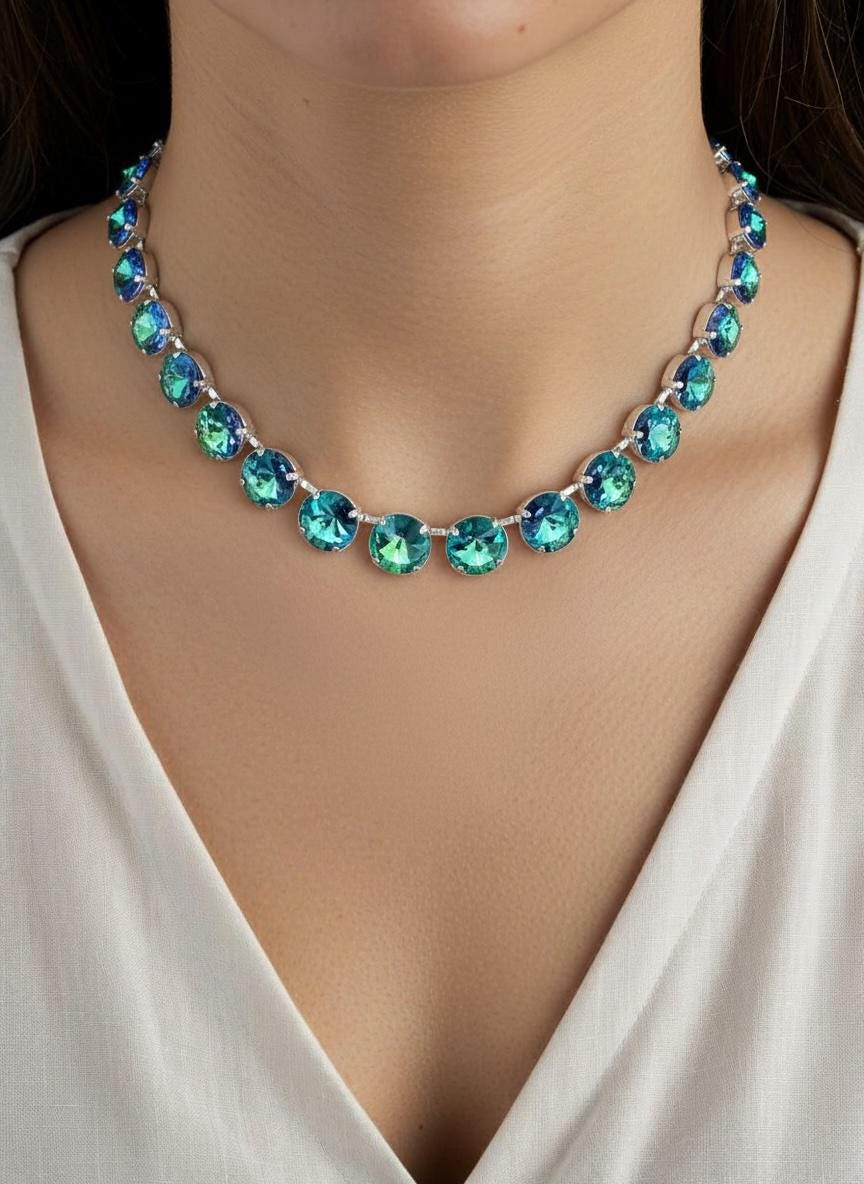 Green Crystal Choker | Georgian Collet Tennis Necklace | Anna Wintour Style 